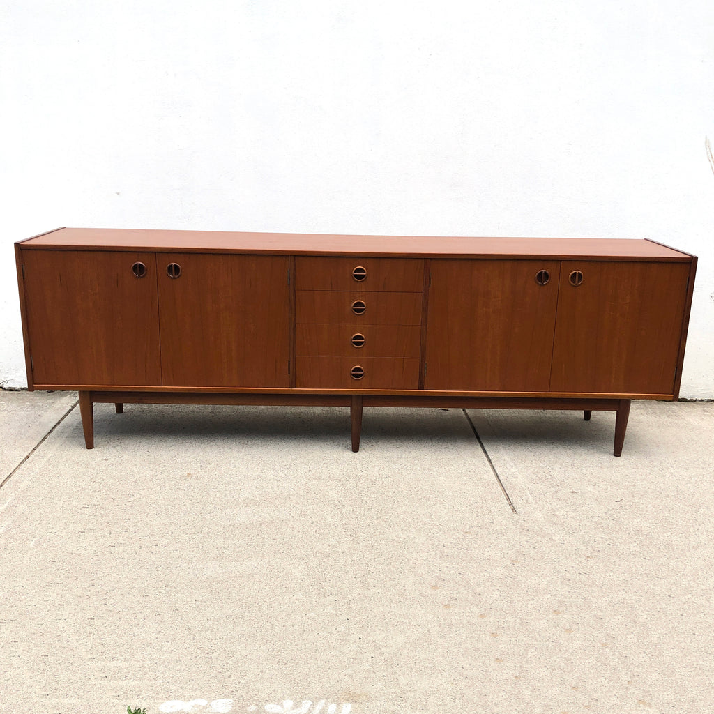 Restored Long Mid Century Teak Parker Nordic Cats Eye Sideboard