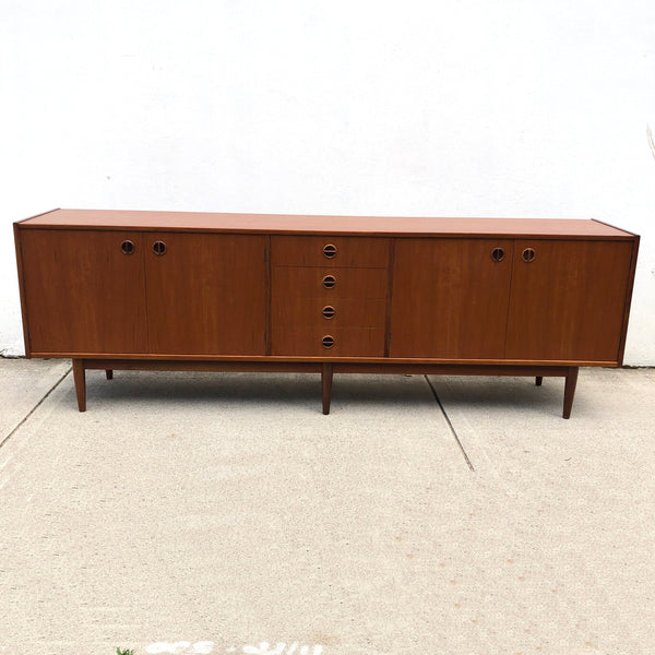Restored Long Mid Century Teak Parker Nordic Cats Eye Sideboard