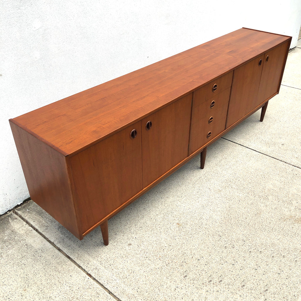 Restored Long Mid Century Teak Parker Nordic Cats Eye Sideboard