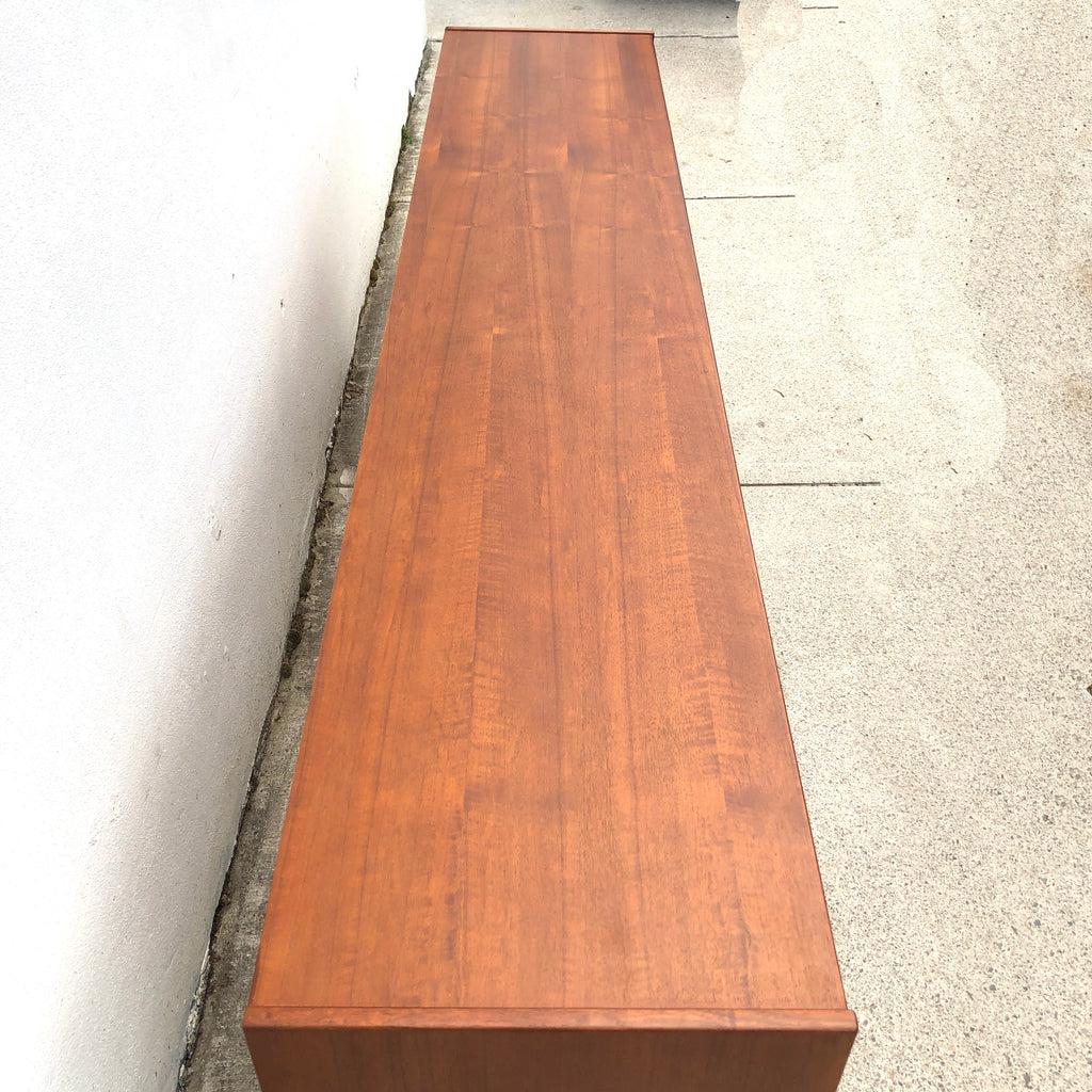 Restored Long Mid Century Teak Parker Nordic Cats Eye Sideboard