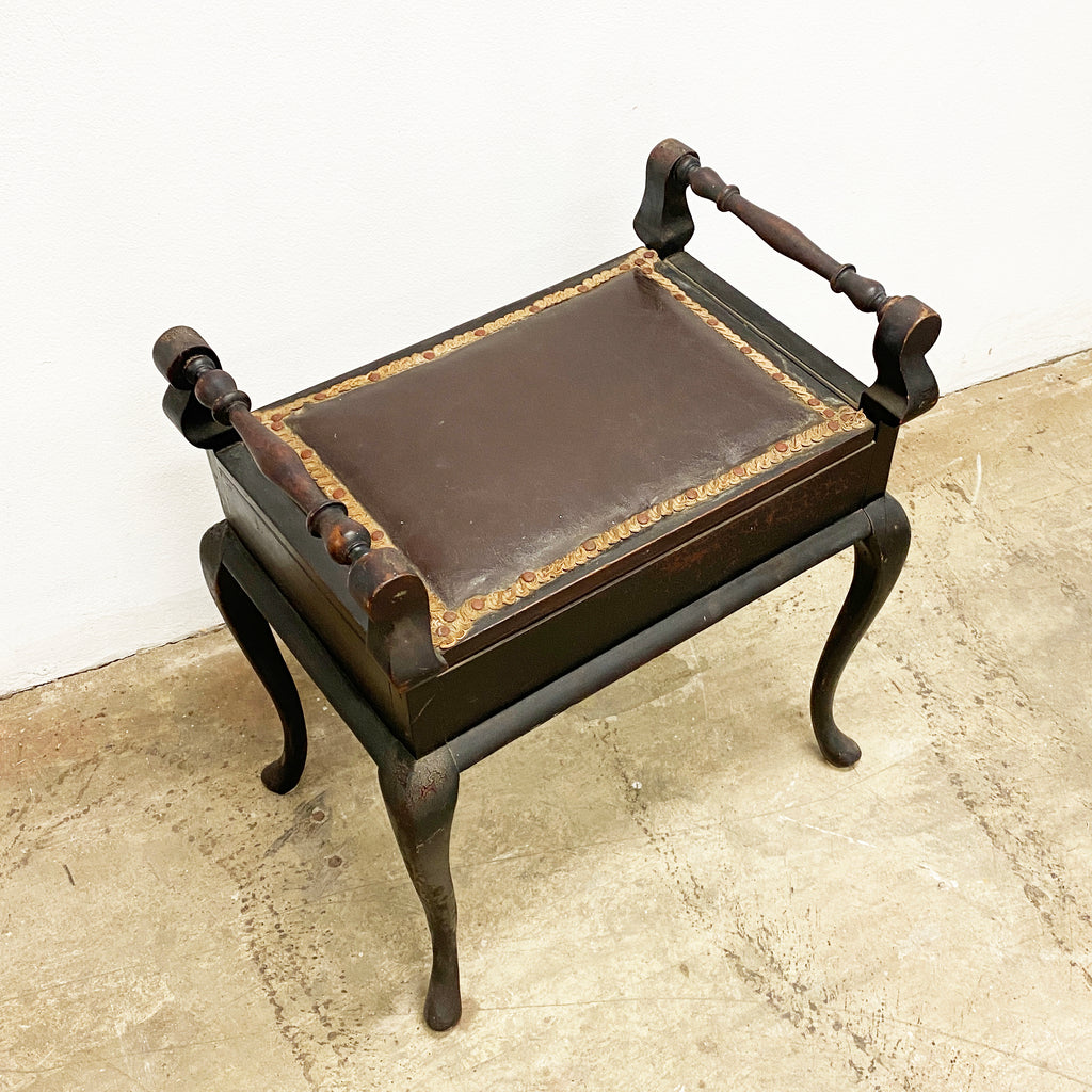 Antique Victorian Turned Rail Queen Anne Leg Piano Seat Stool