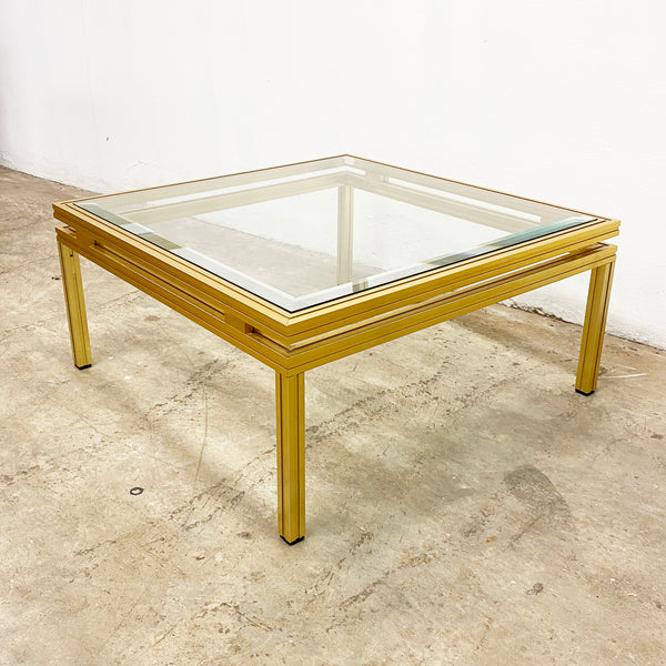 1970's Hollywood Regency Style Gold Square Coffee Table By Pierre Vandel Paris