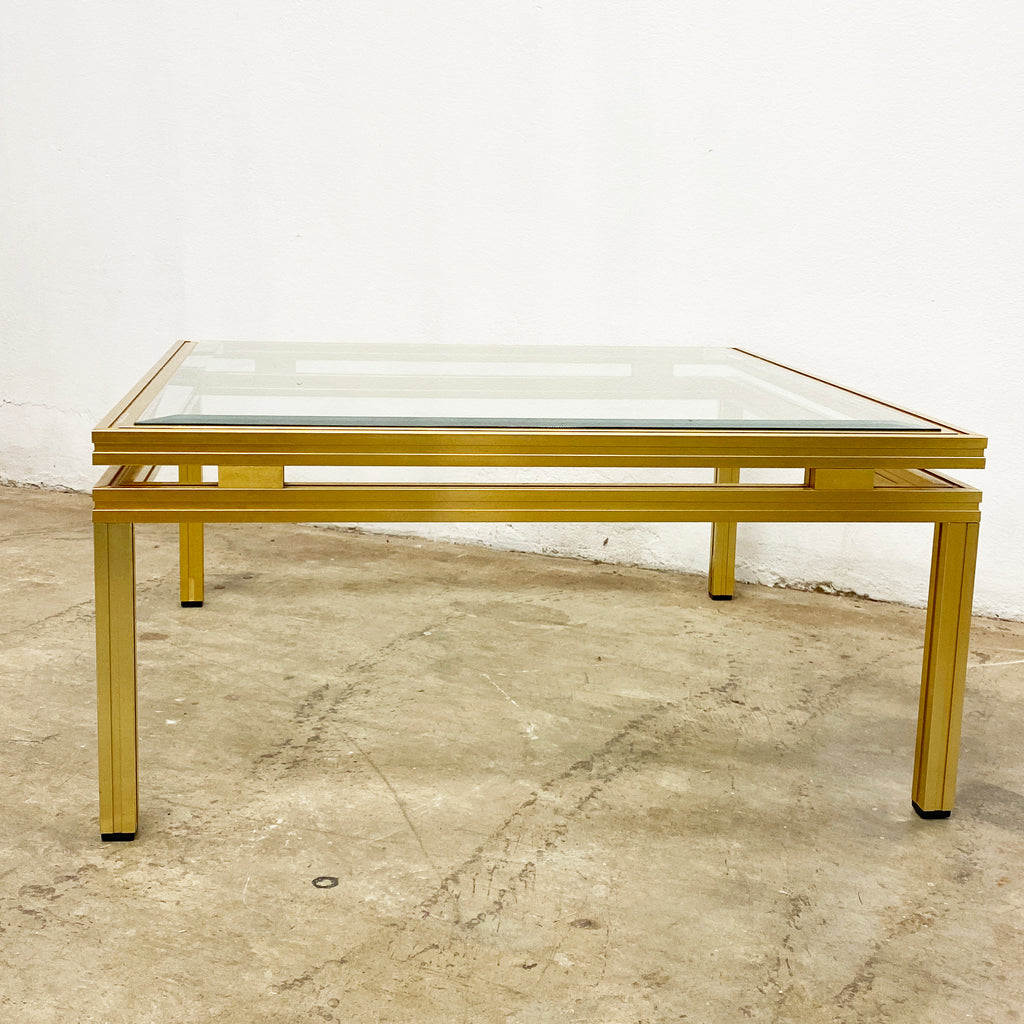 1970's Hollywood Regency Style Gold Square Coffee Table By Pierre Vandel Paris