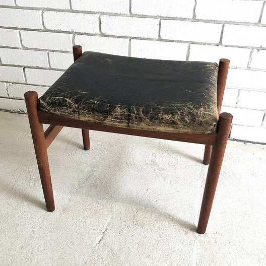 Rare Mid Century Danish Teak And Leather Footstool