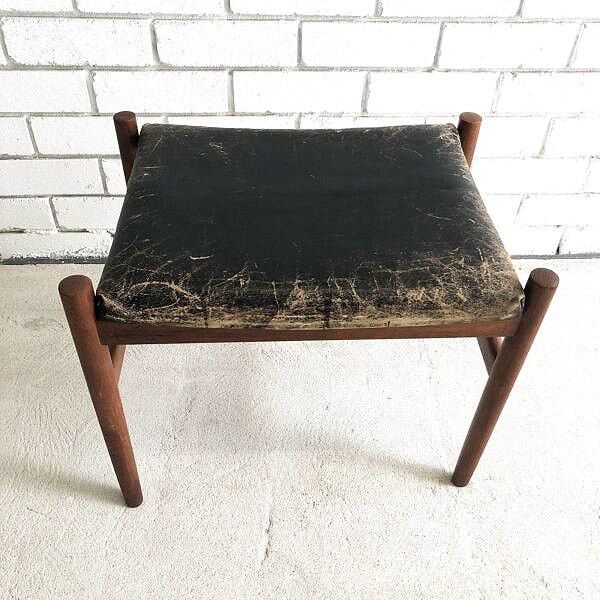 Rare Mid Century Danish Teak And Leather Footstool