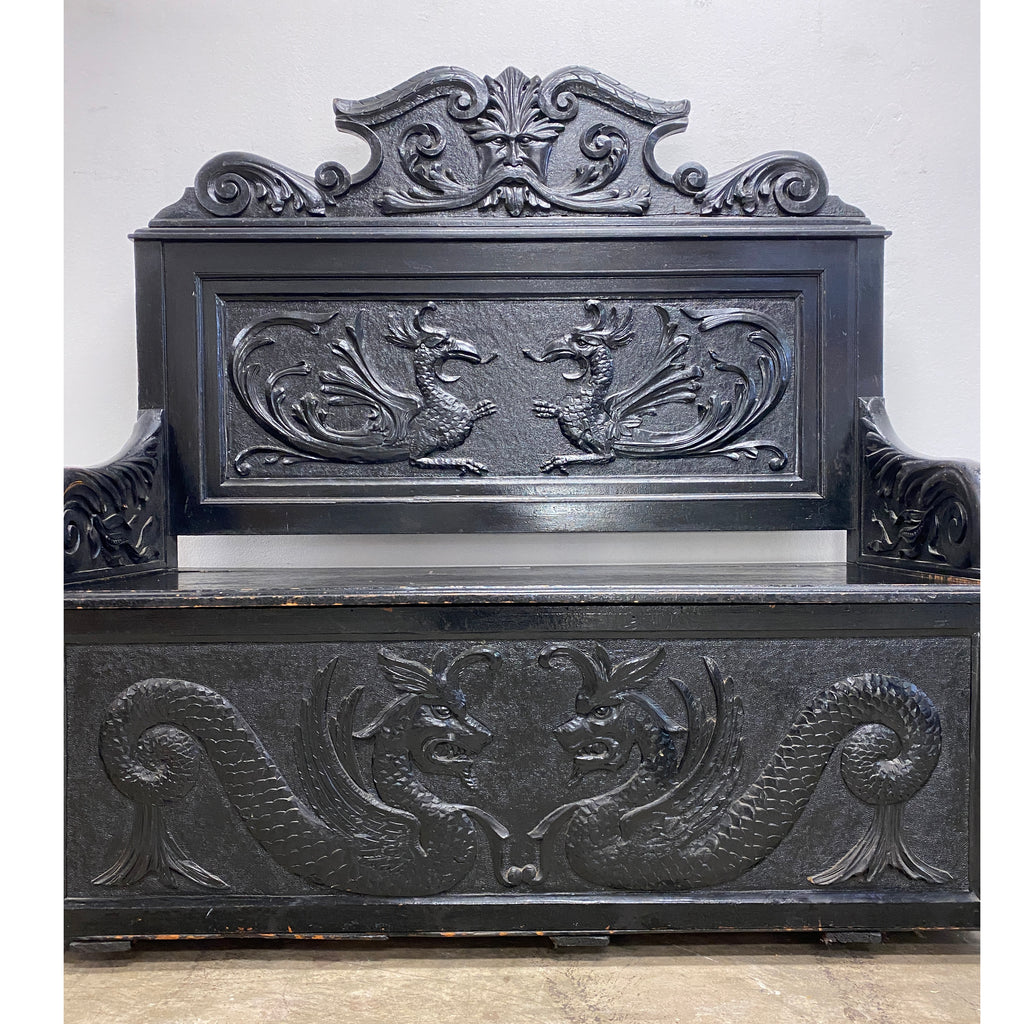 Antique Neo Renaissance Revival Gothic Carved Bench Seat