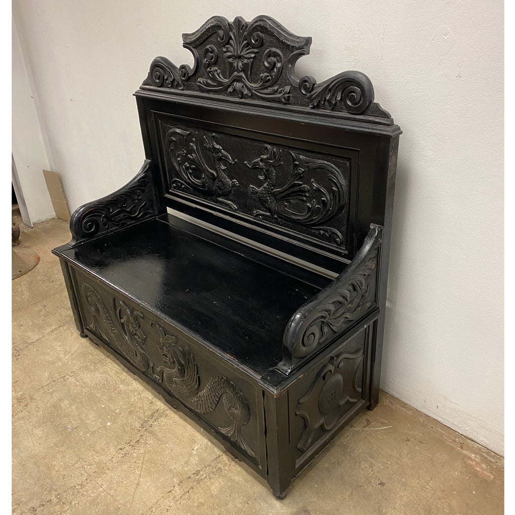 Antique Neo Renaissance Revival Gothic Carved Bench Seat