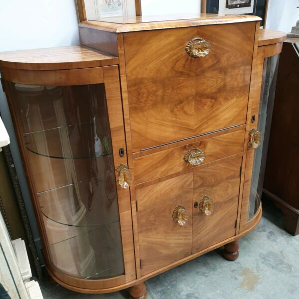 Restored Walnut Veneered Art Deco Cocktail Cabinet