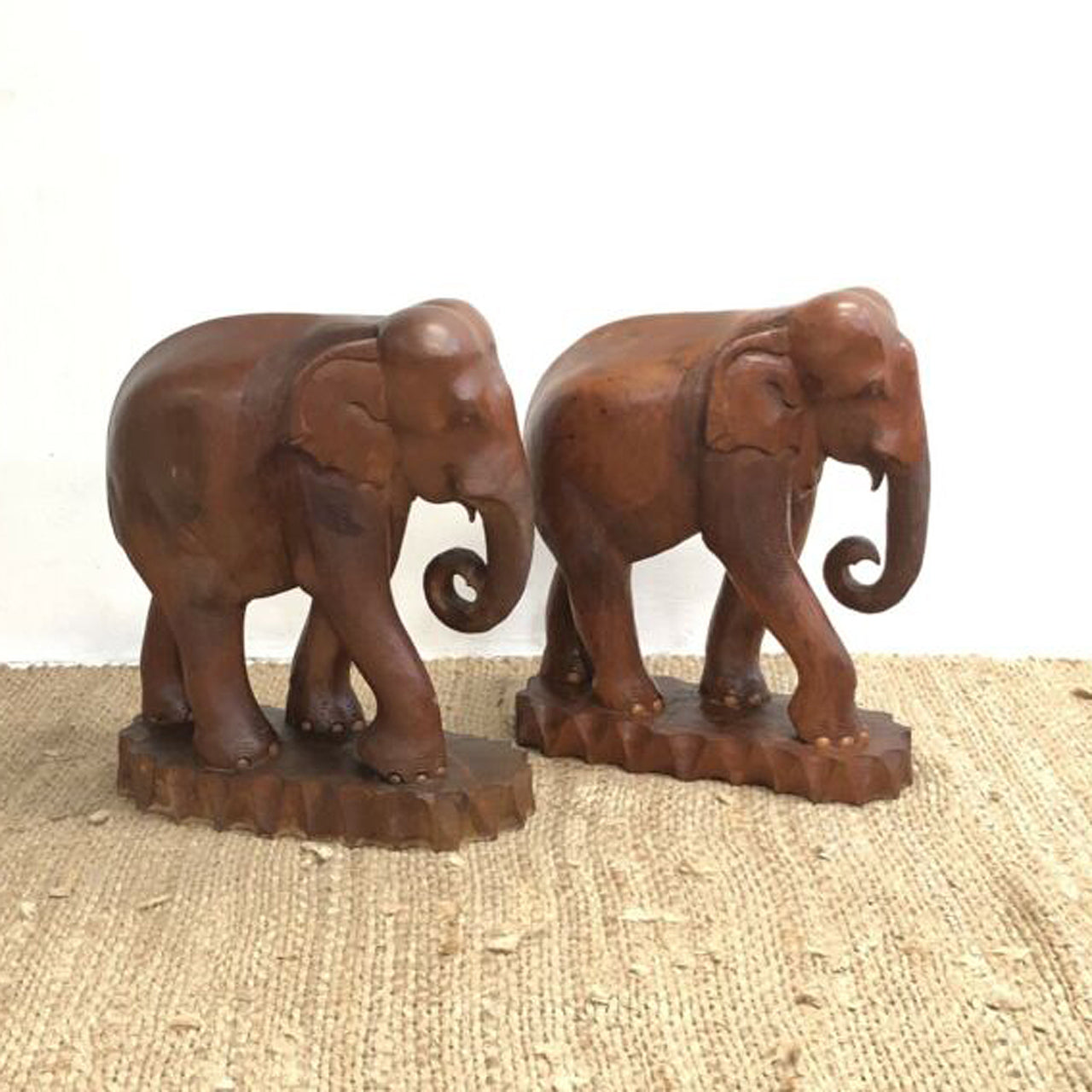 Large Vintage Retro Solid Teak Elephant Statue Figures