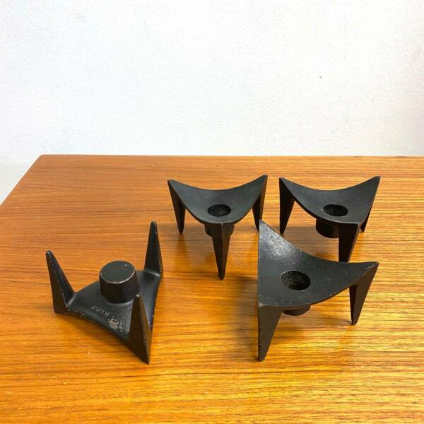 Set 4 Mid Century Brutalist Cast Iron Candle/Taper holders