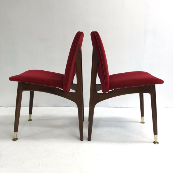 Set Of 4 Mid Century 60’s Red Velour Dining Chairs