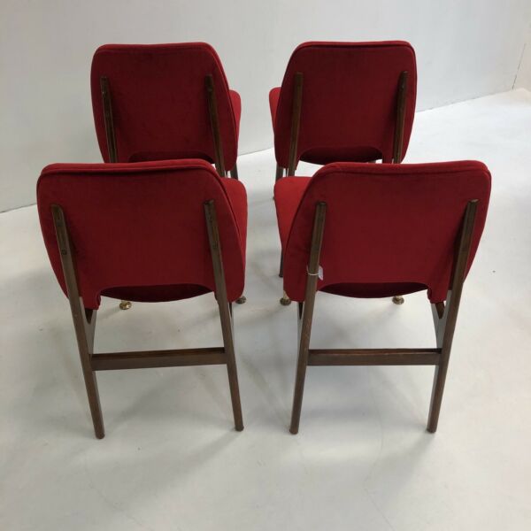 Set Of 4 Mid Century 60’s Red Velour Dining Chairs