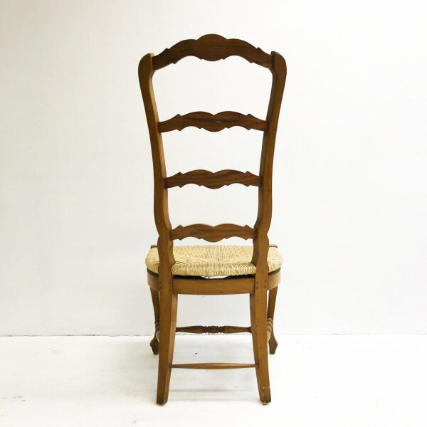 Set Of 4 French Provincial Style Rush Seat Ladder Back Dining Chairs