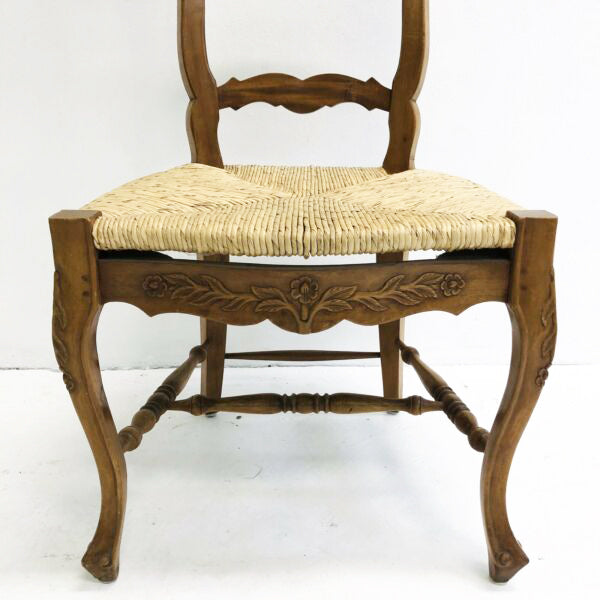 Set Of 4 French Provincial Style Rush Seat Ladder Back Dining Chairs
