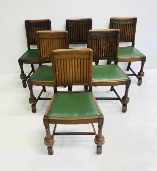 Six Art Deco Oak Dining Chairs