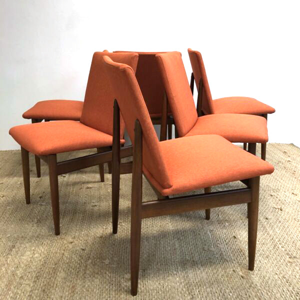 Six Parker Mid Century Slab Back Dining Chairs - New Upholstery