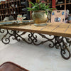 Large Spanish Wrought Iron and Brass Tile Top Coffee Table, late 20th Century