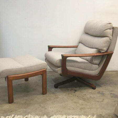 Mid Century Tessa Swivel Chair and Footstool Wool Fabric