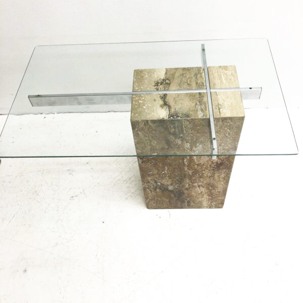 Travertine and Glass Cantilevered Side Tables