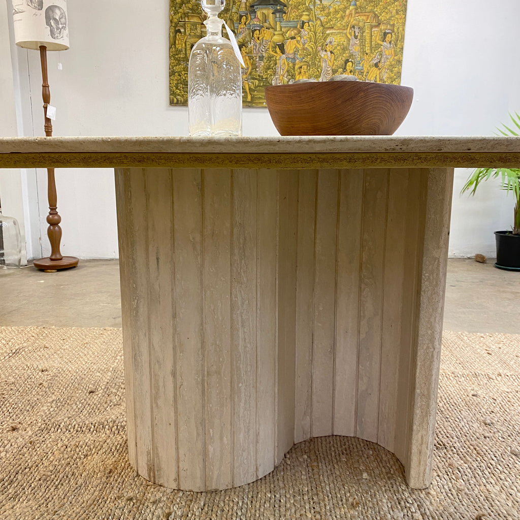 Vintage Unfilled Travertine Oval Dining Table S Shaped Base