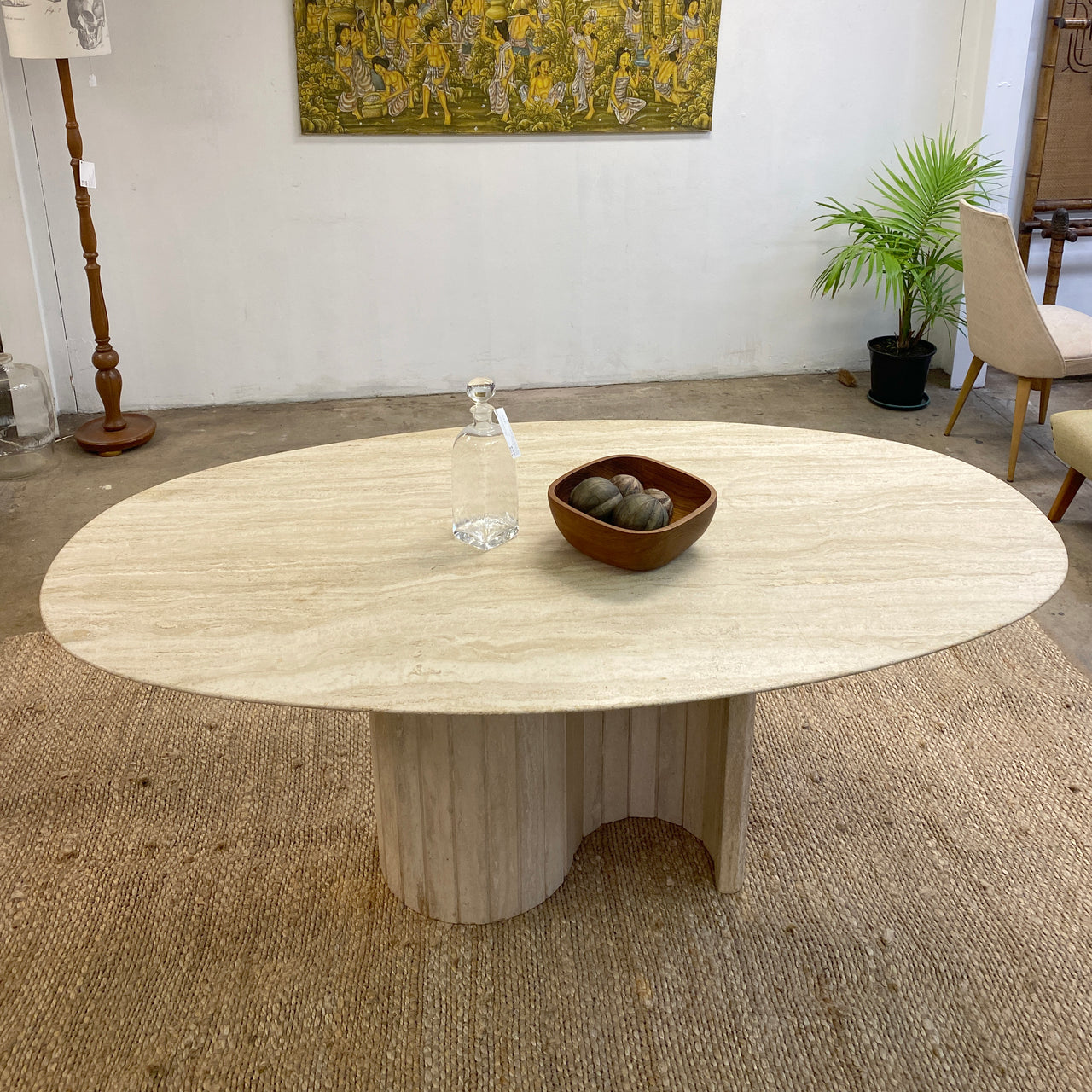 Vintage Unfilled Travertine Oval Dining Table S Shaped Base