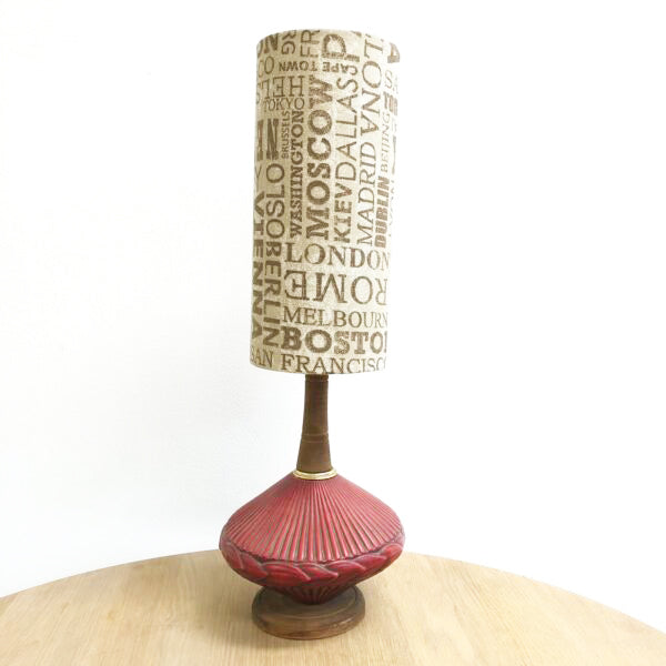 Vintage 1970’s Teak and Ceramic Lamp With Custom Shade