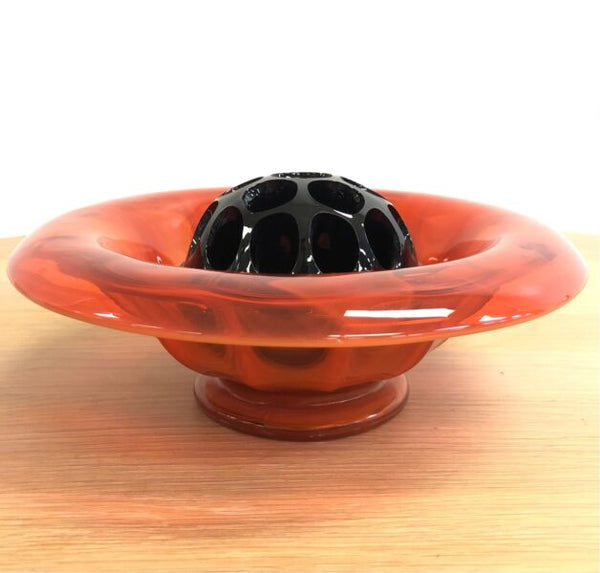 Vintage Art Deco Orange Glass Bowl With Glass Frog