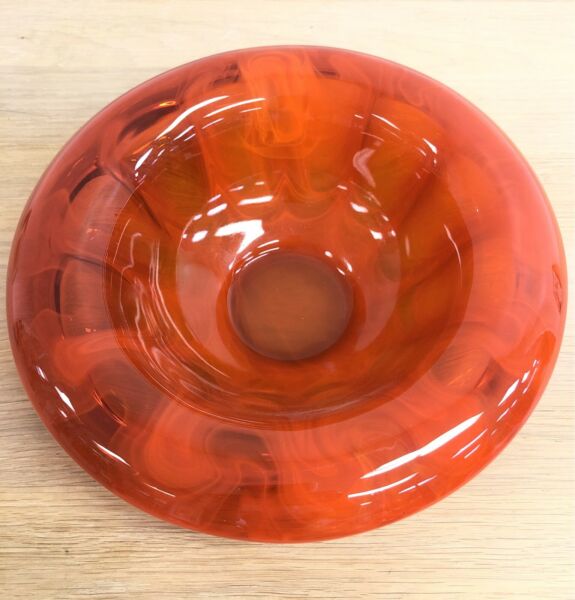 Vintage Art Deco Orange Glass Bowl With Glass Frog