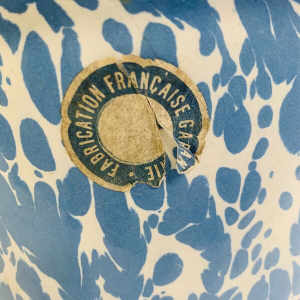 Large French Vintage Blue and White Marbled Enamelware Canister