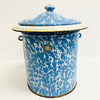 Large French Vintage Blue and White Marbled Enamelware Canister