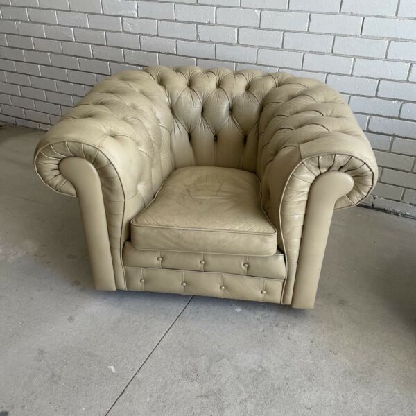 Vintage Bone Leather Chesterfield Armchairs