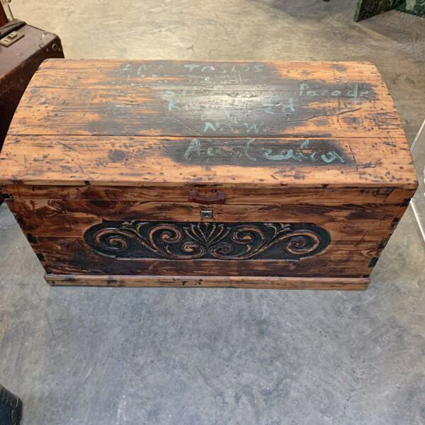 Vintage Carved Pine Oregon Trunk Chest