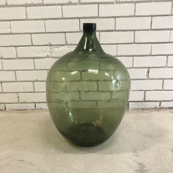 Vintage Green Glass Carboy Flagon Bottle