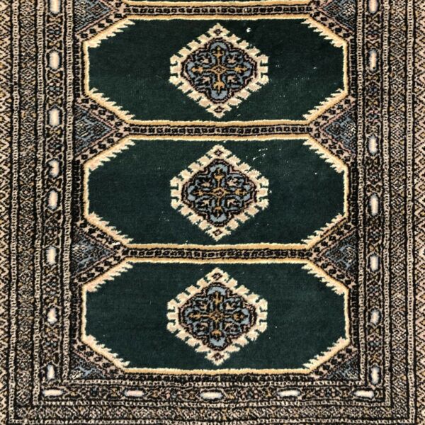 Vintage Hand Knotted Green Persian Wool Rug