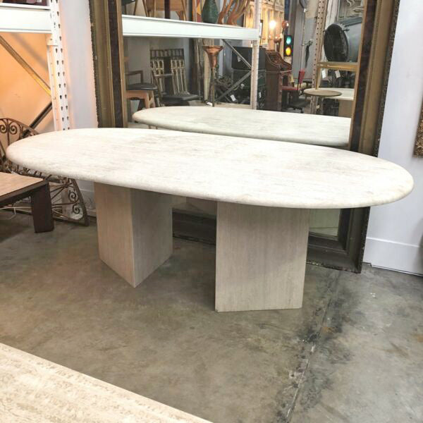Vintage Travertine Large Oval Dining Table