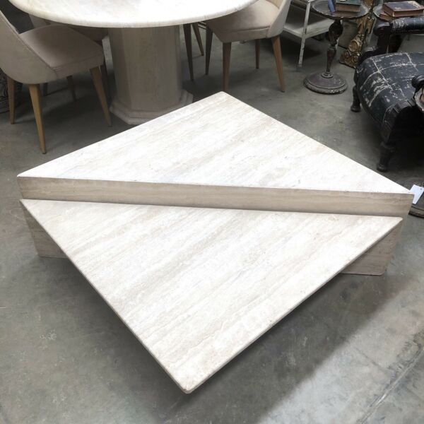 Vintage Open Grain Two Tier Travertine Origami Coffee Table