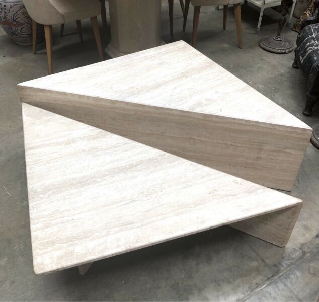 Vintage Open Grain Two Tier Travertine Origami Coffee Table