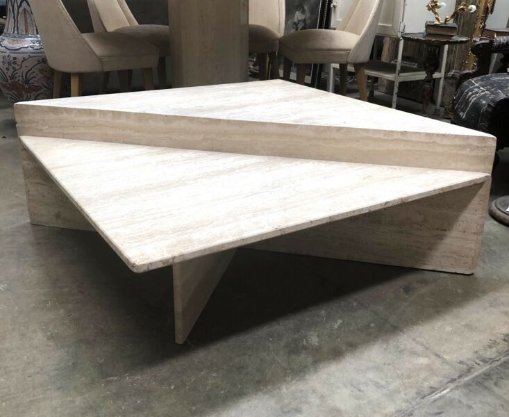 Vintage Open Grain Two Tier Travertine Origami Coffee Table