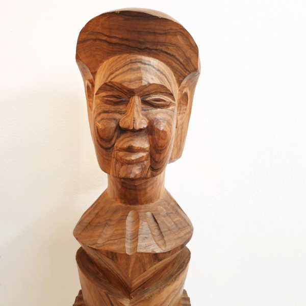 Vintage Zebra Wood Carved Tikki Statue Figure