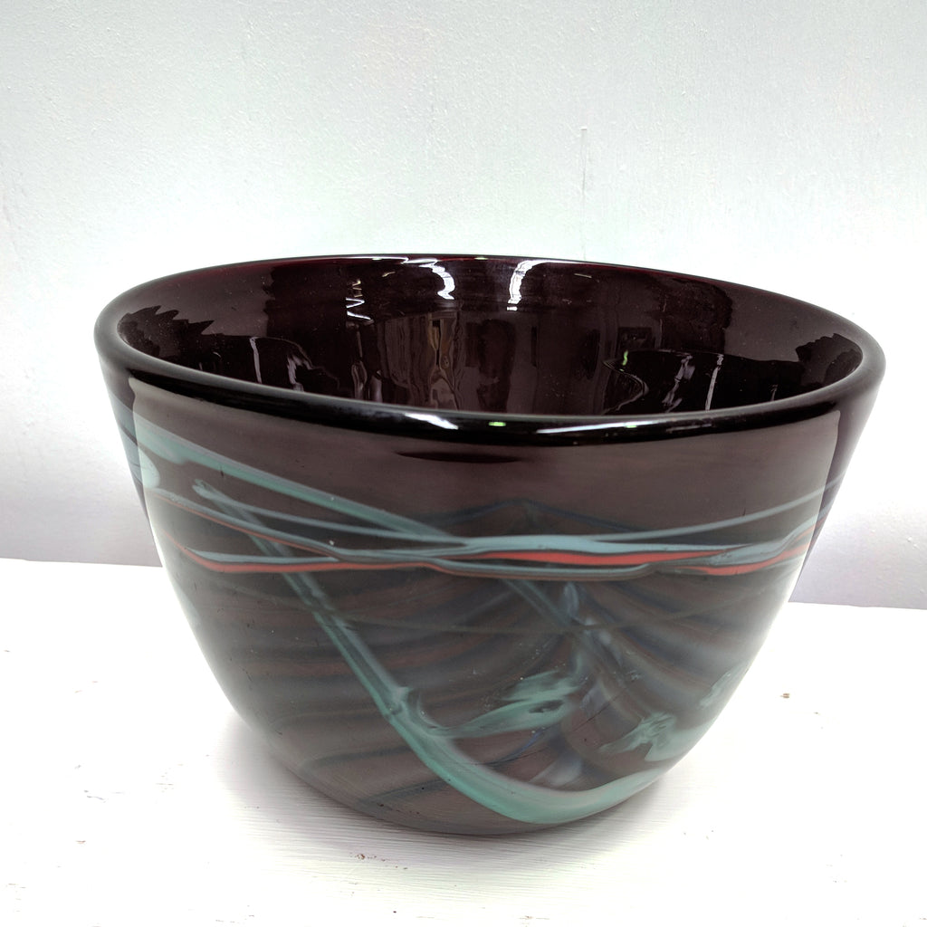 Purple marbled vintage art glass bowl