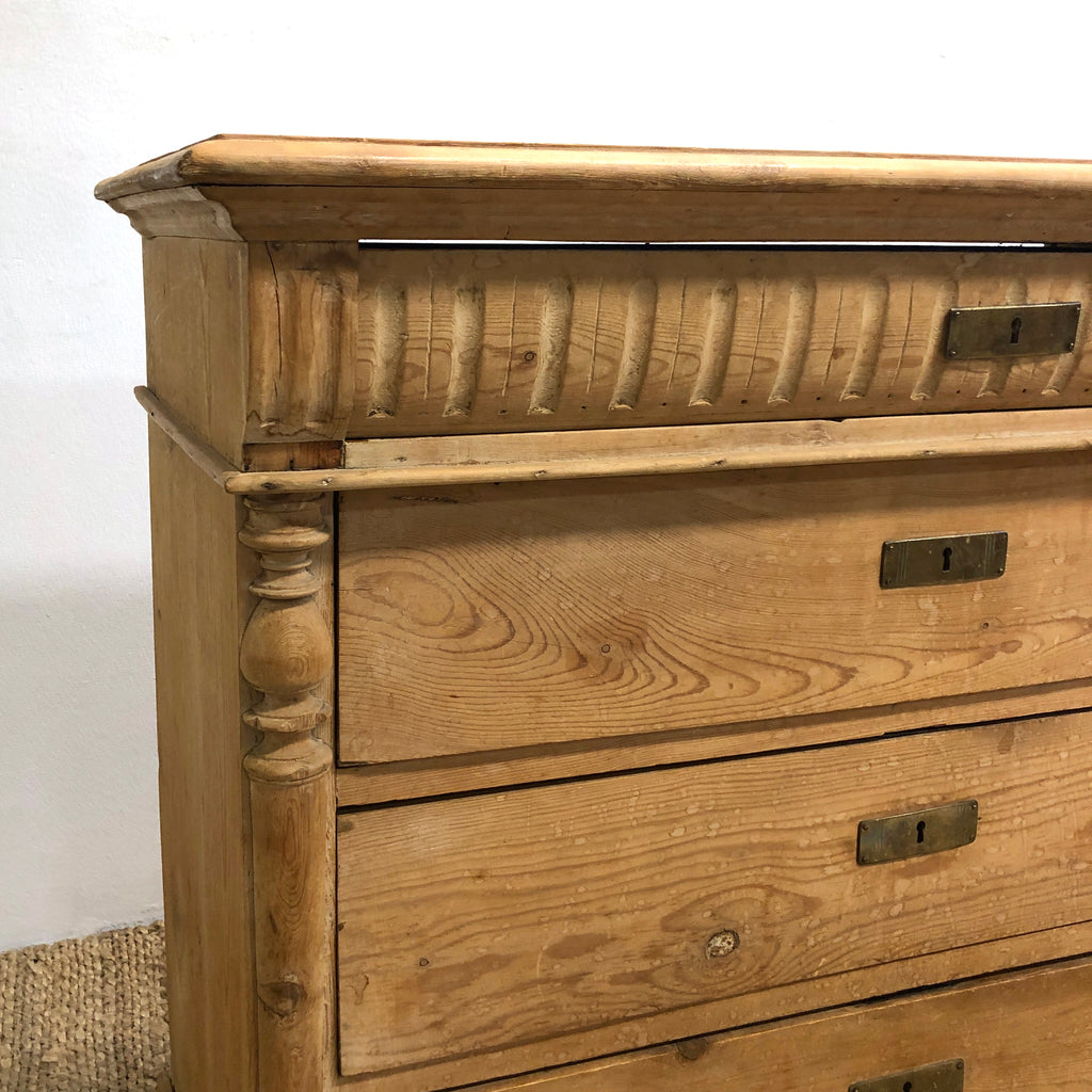 Antique European Baltic Pine Chest of Drawers W/Carved Detail
