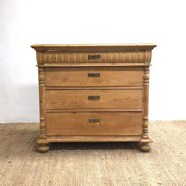 Antique European Baltic Pine Chest of Drawers W/Carved Detail