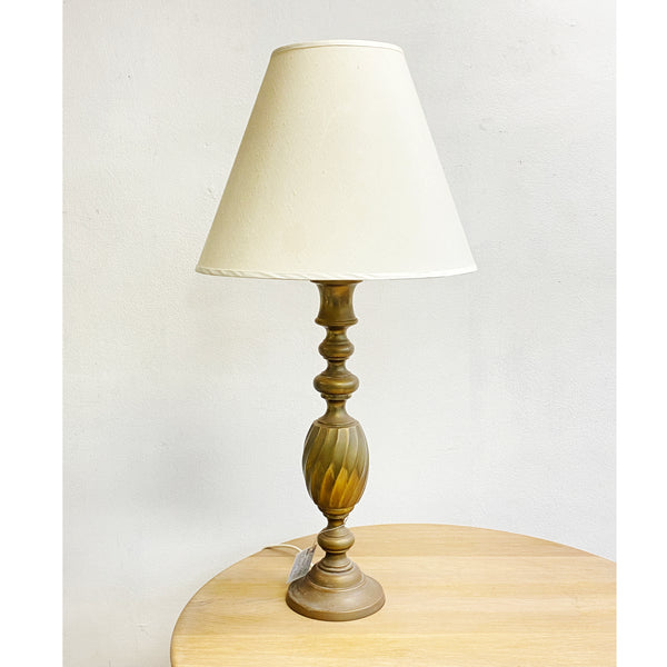 Boho Syle Tall Brass Table lamp w/Cream Light Shade