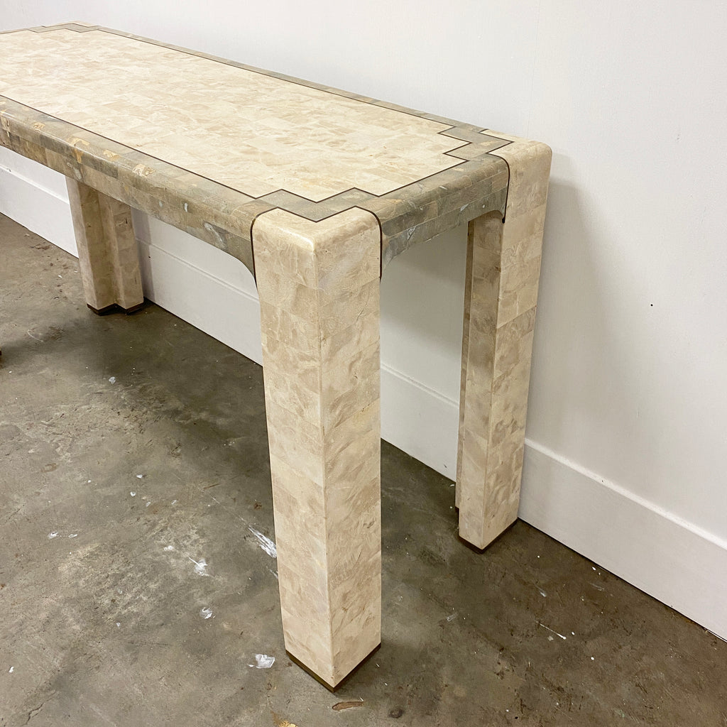 1980's Tessalated Fossilized Coral Stone Console Hall Table