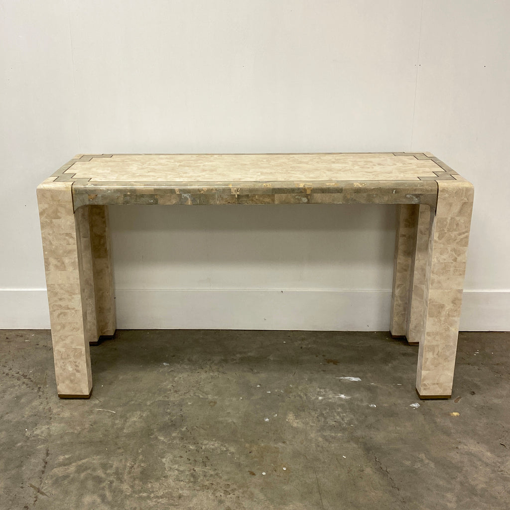 1980's Tessalated Fossilized Coral Stone Console Hall Table