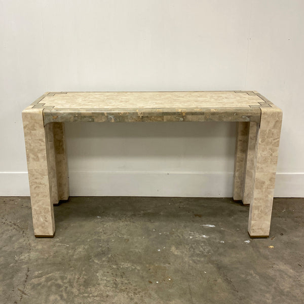 1980's Tessalated Fossilized Coral Stone Console Hall Table