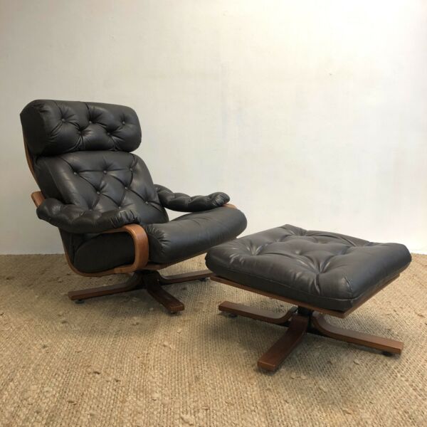 Danish Deluxe Mid Century Swivel Armchair & Footstool