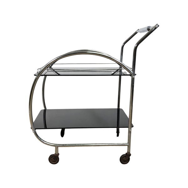 Vintage Art Deco Chrome and Glass Drinks Trolley / Cocktail Bar Cart Circa 1930