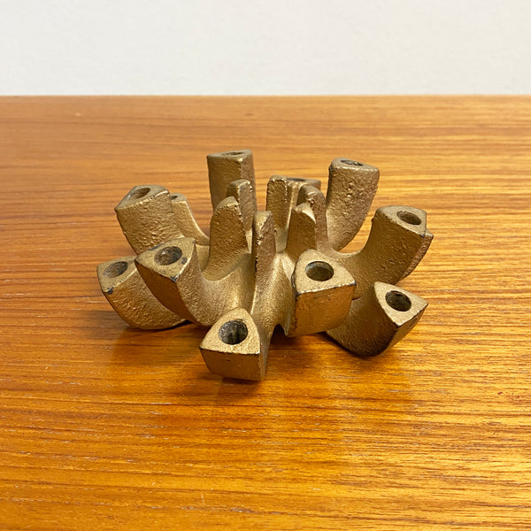 Vintage Brutalist Gold Cast Iron Candle/Taper holder