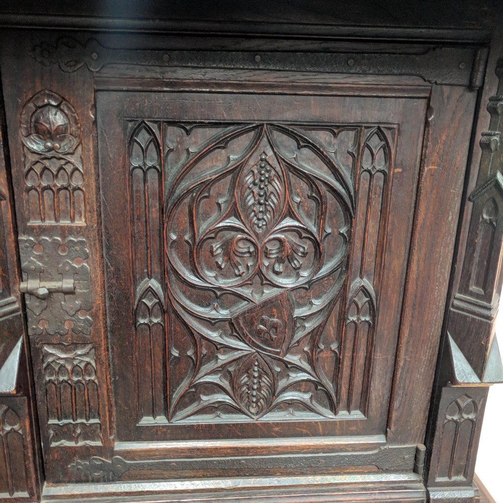 Gothic Brittany French Carved Oak 2 Height Sideboard Cabinet